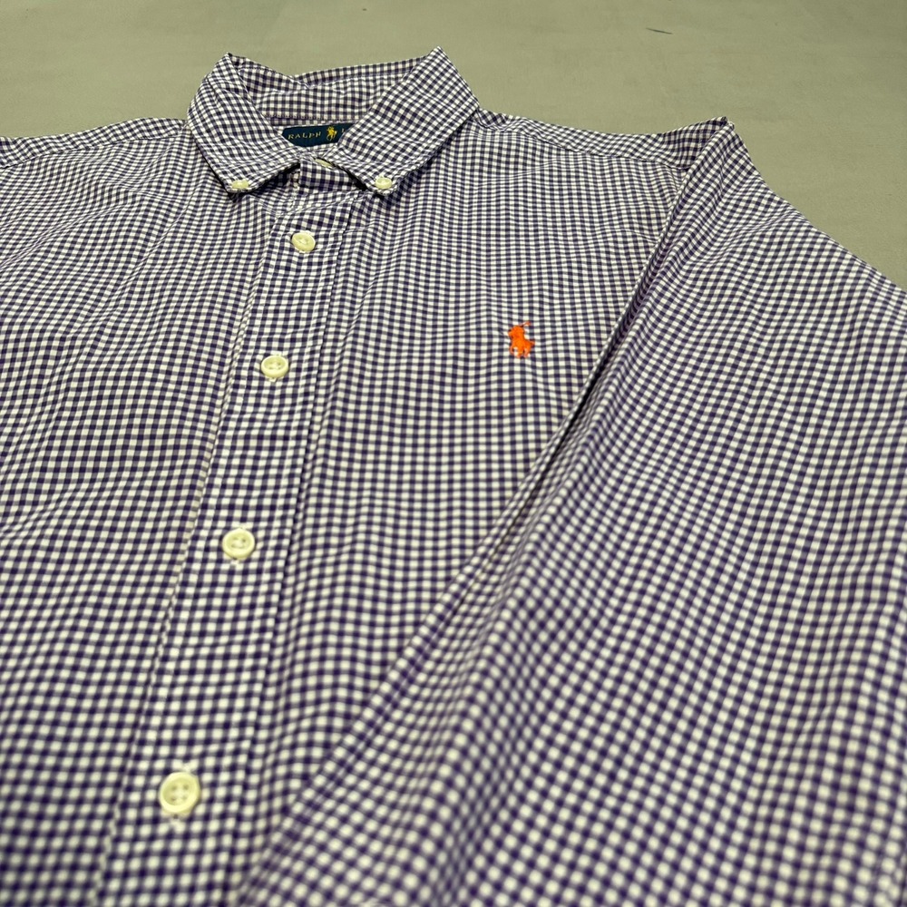 Polo Ralph Lauren Men Gingham Plaid Button Down Pony Shirt Purple Cotton-M-7371